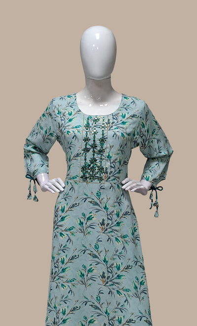 Aqua Green Printed Kurti Dress