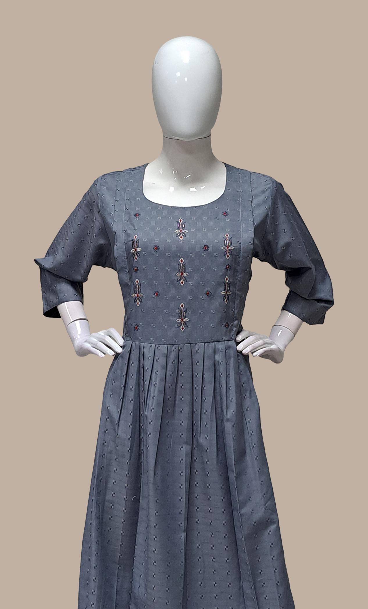 Grey Embroidered Kurti Dress