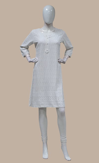 Off White Embroidered Kurti Top