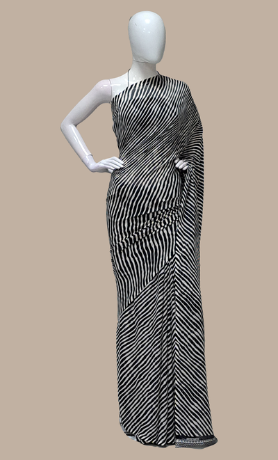 Black Striped Printed Sari
