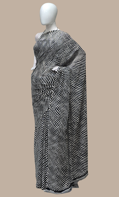 Black Striped Printed Sari