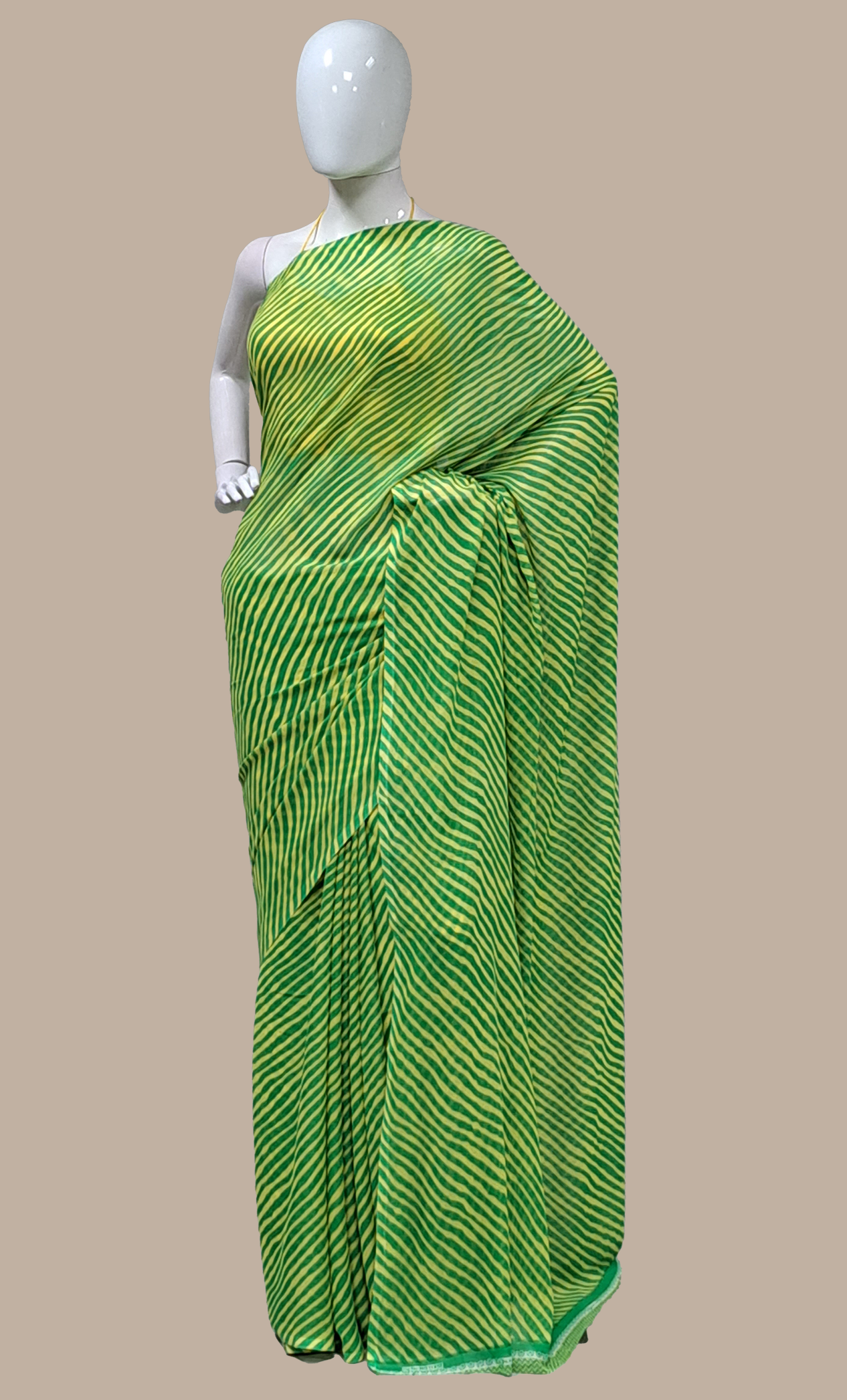 Deep Green Striped Printed Sari