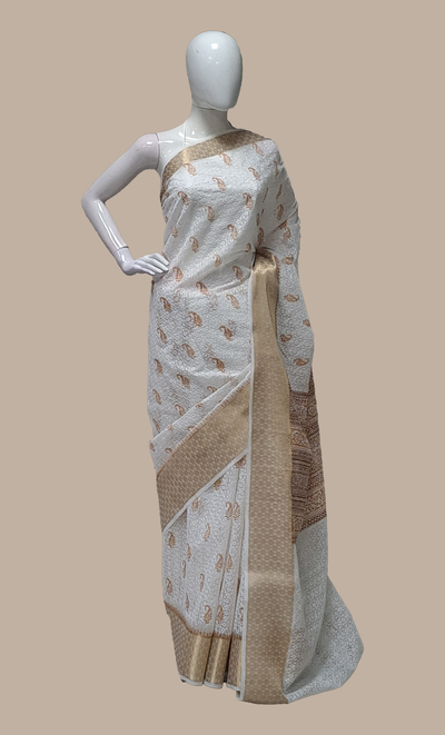 White Cotton Embroidered Sari