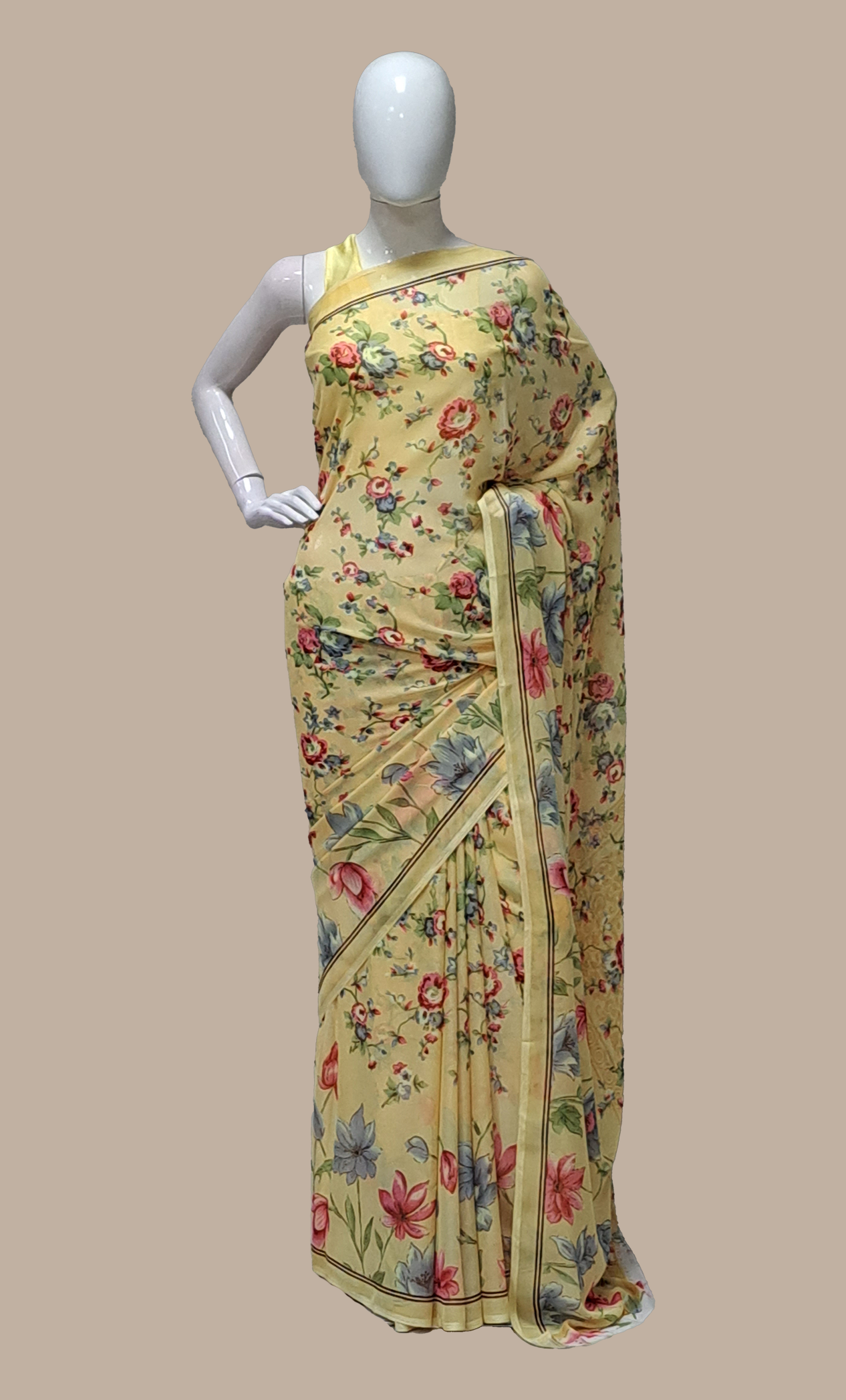 Biscuit Floral Printed Sari