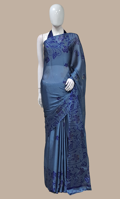 Deep Blue Printed Sari