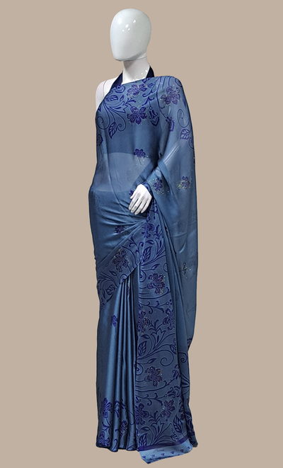 Deep Blue Printed Sari