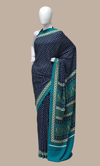 Navy Printed Sari