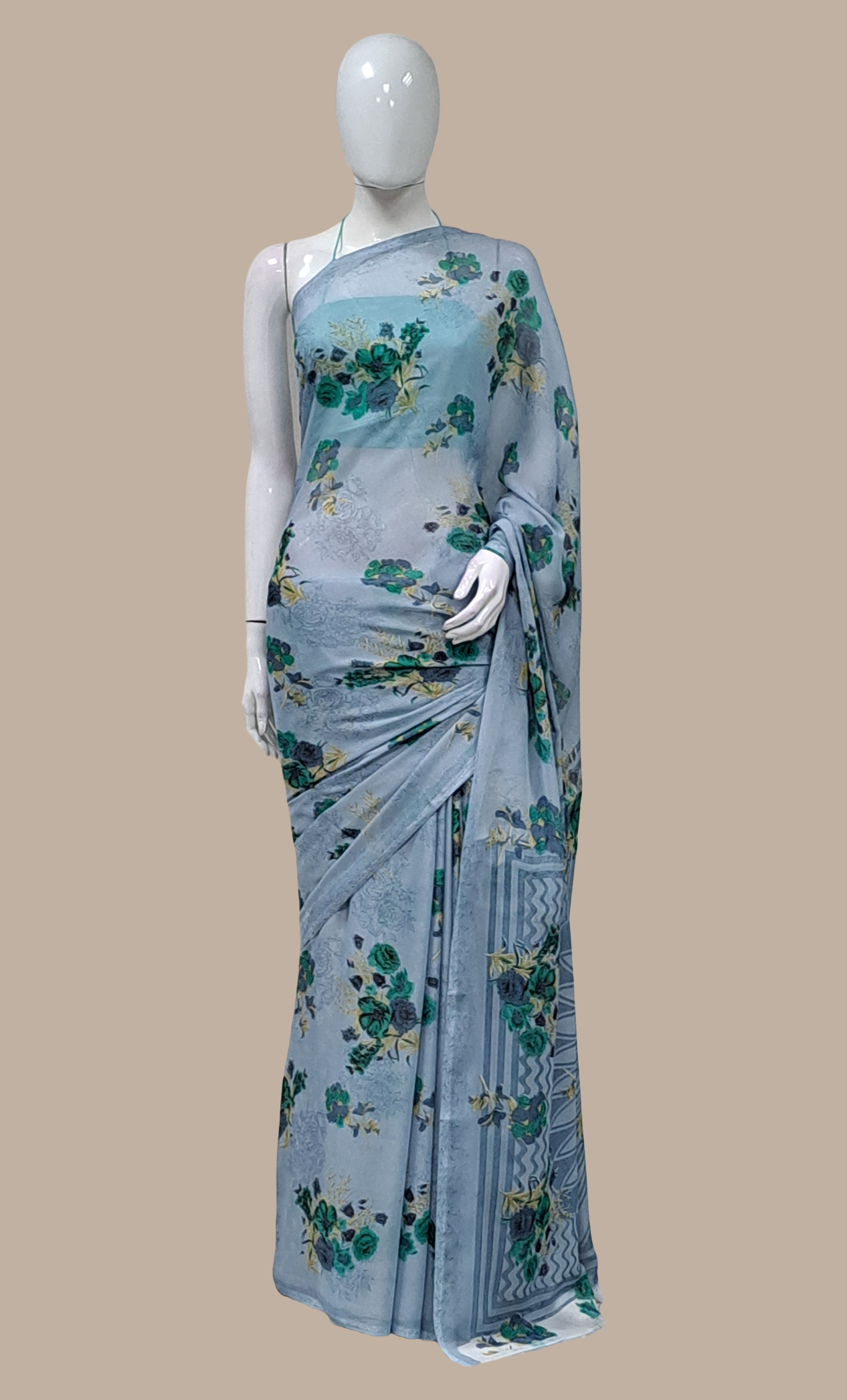 Grey Floral Printed Sari