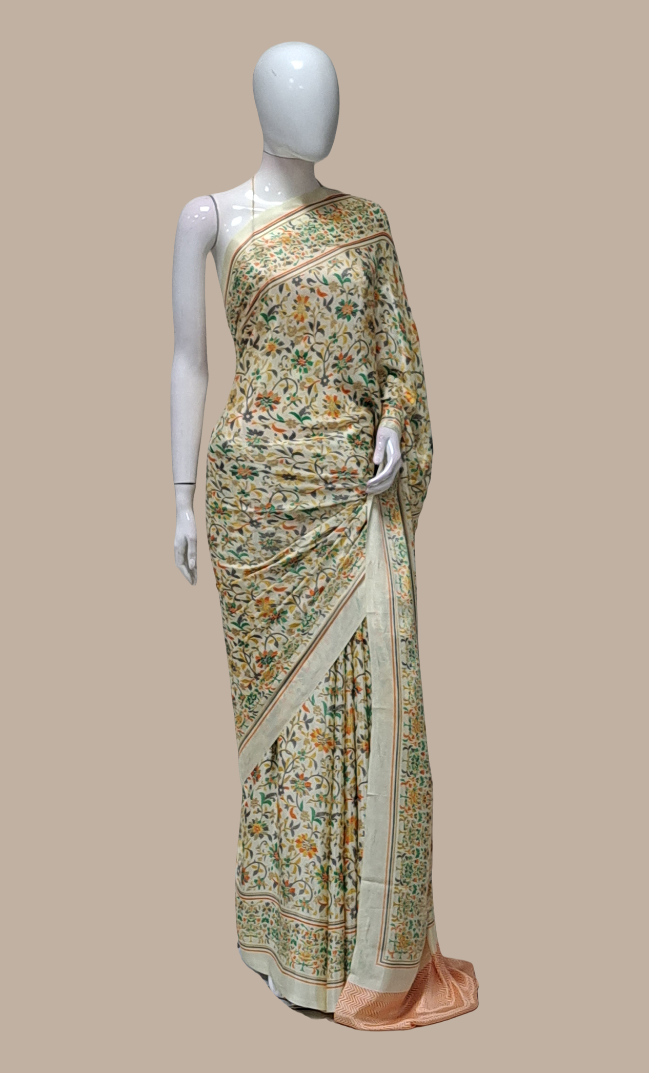 Cream Printed Sari
