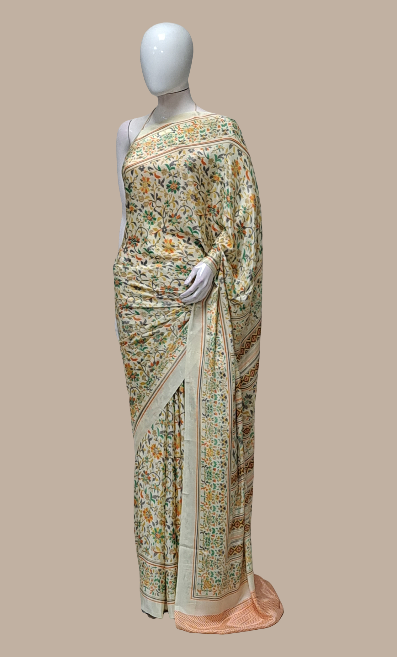 Cream Printed Sari