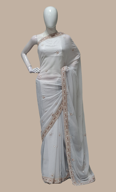 White Embroidered Sari