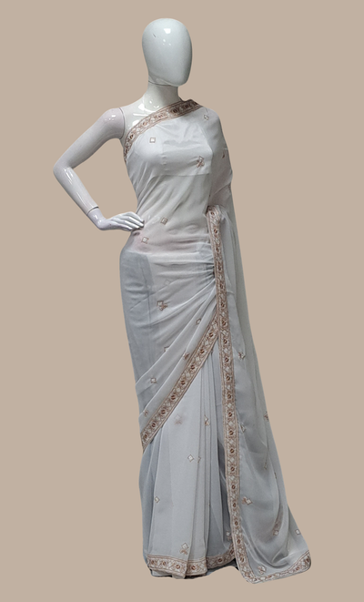 White Embroidered Sari