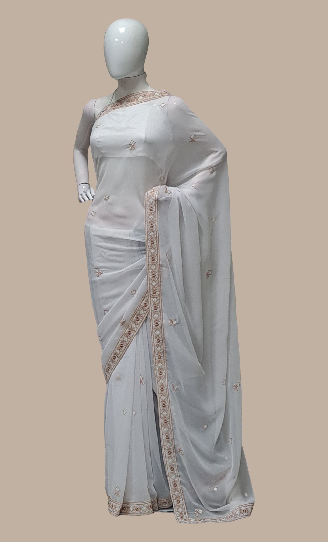 White Embroidered Sari