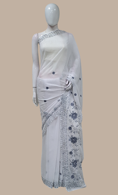 Grey Embroidered Sari