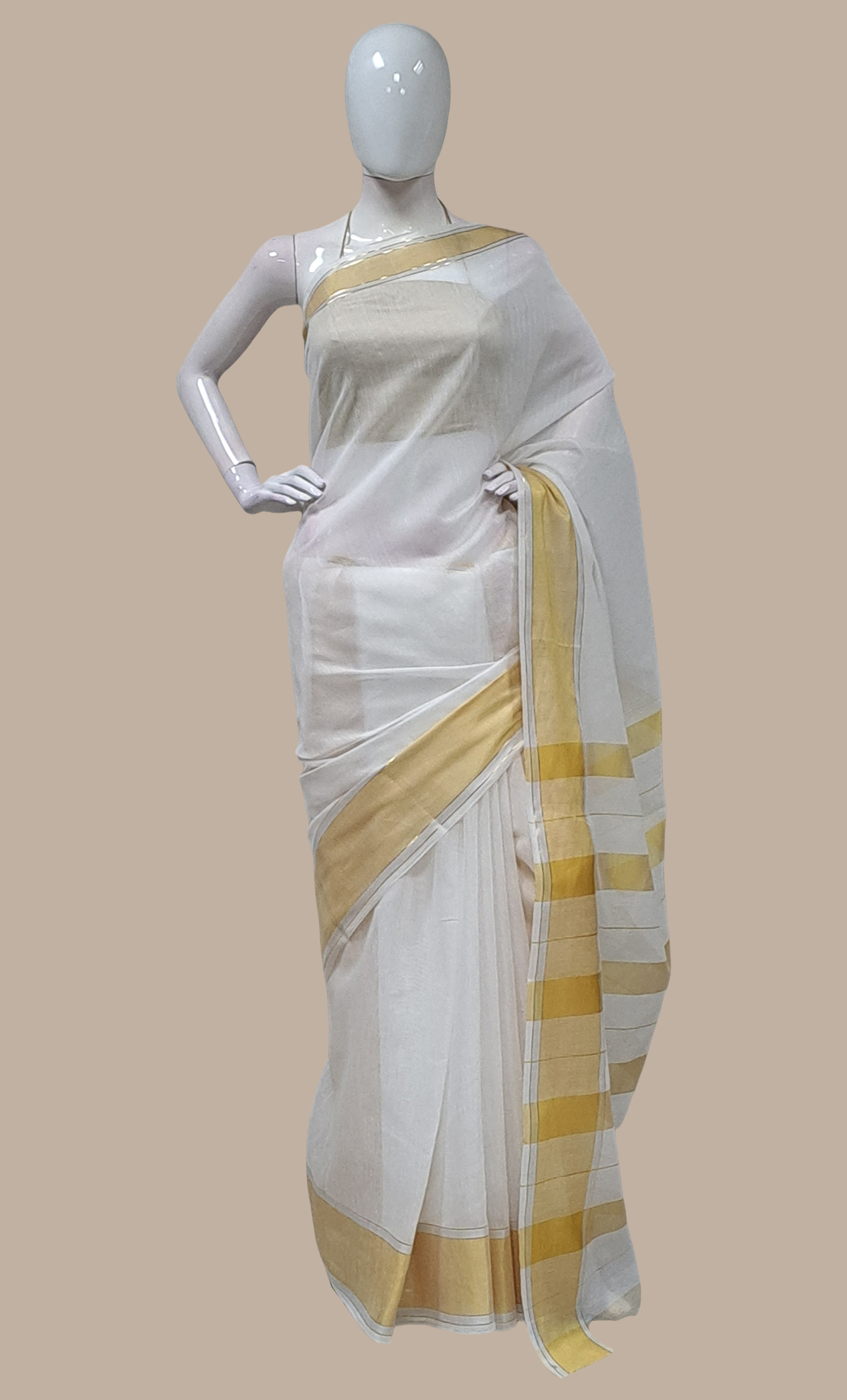 Off White Cotton Sari