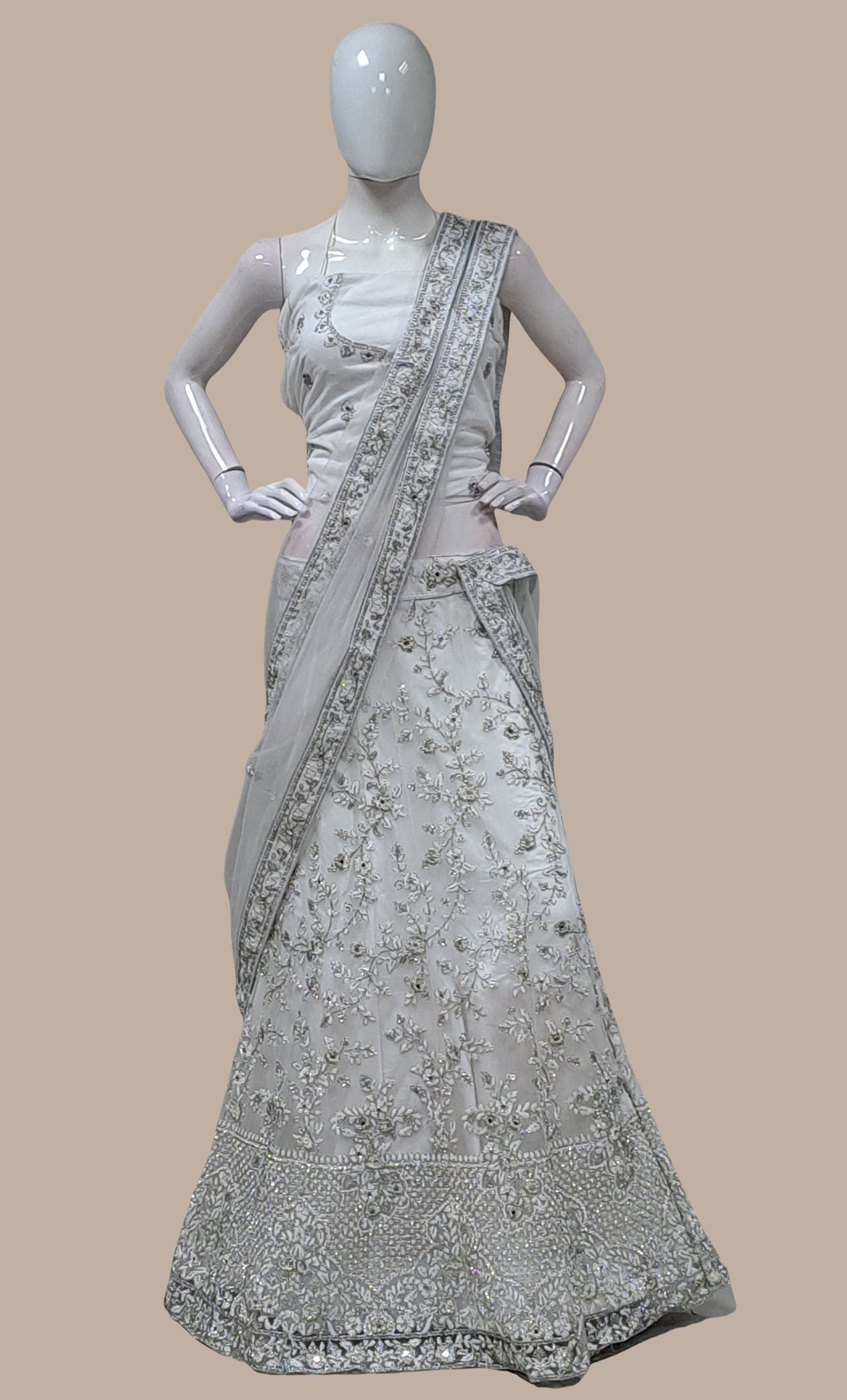 White Embroidered Lengha