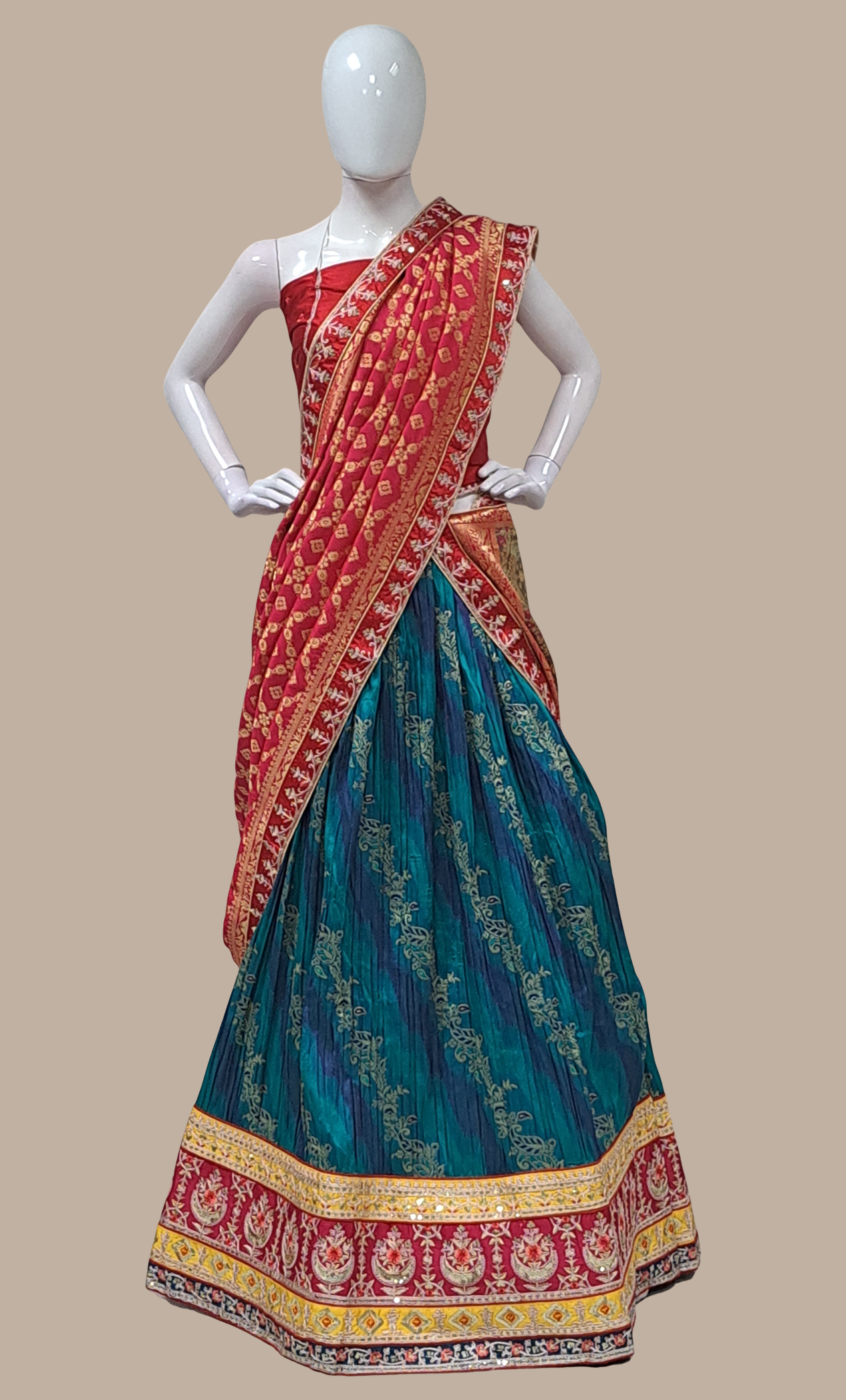 Teal Embroidered Lengha