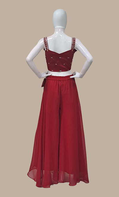 Rose Red Embroidered Palazzo Set