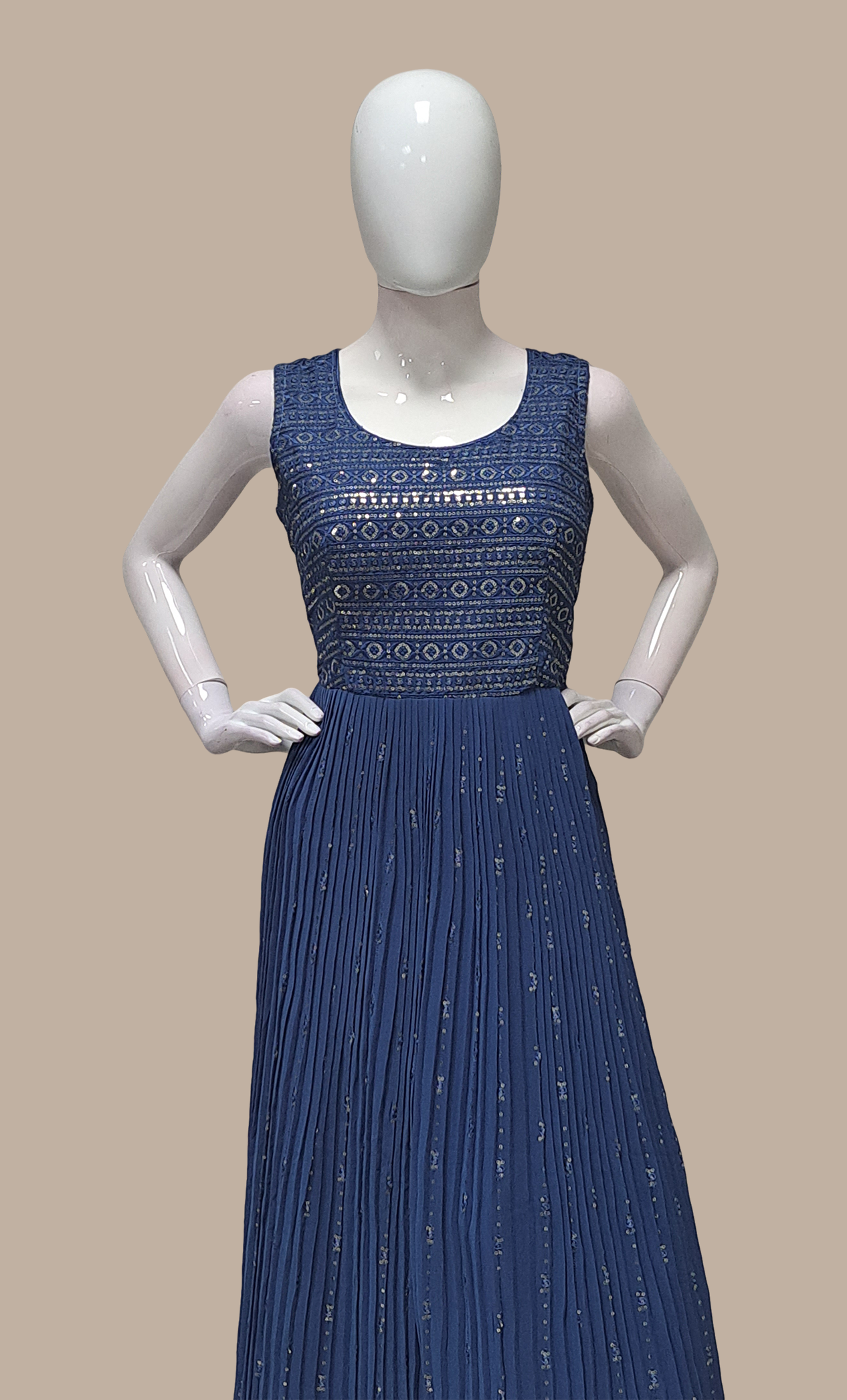 Intel Blue Embroidered Gown & Dupatta