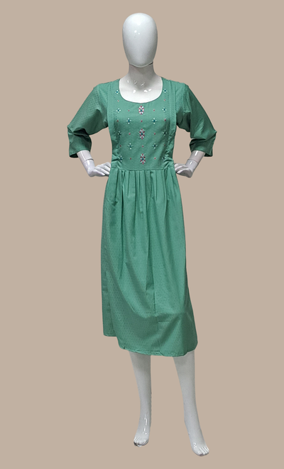 Pale Green Embroidered Kurti Dress