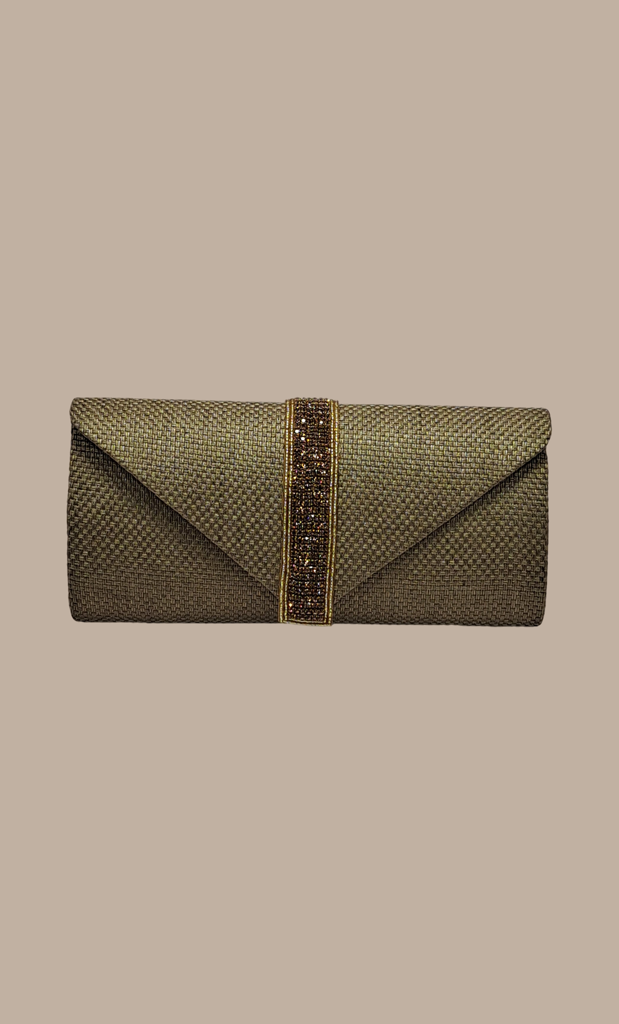 Bronze Beige Embroidered Clutch