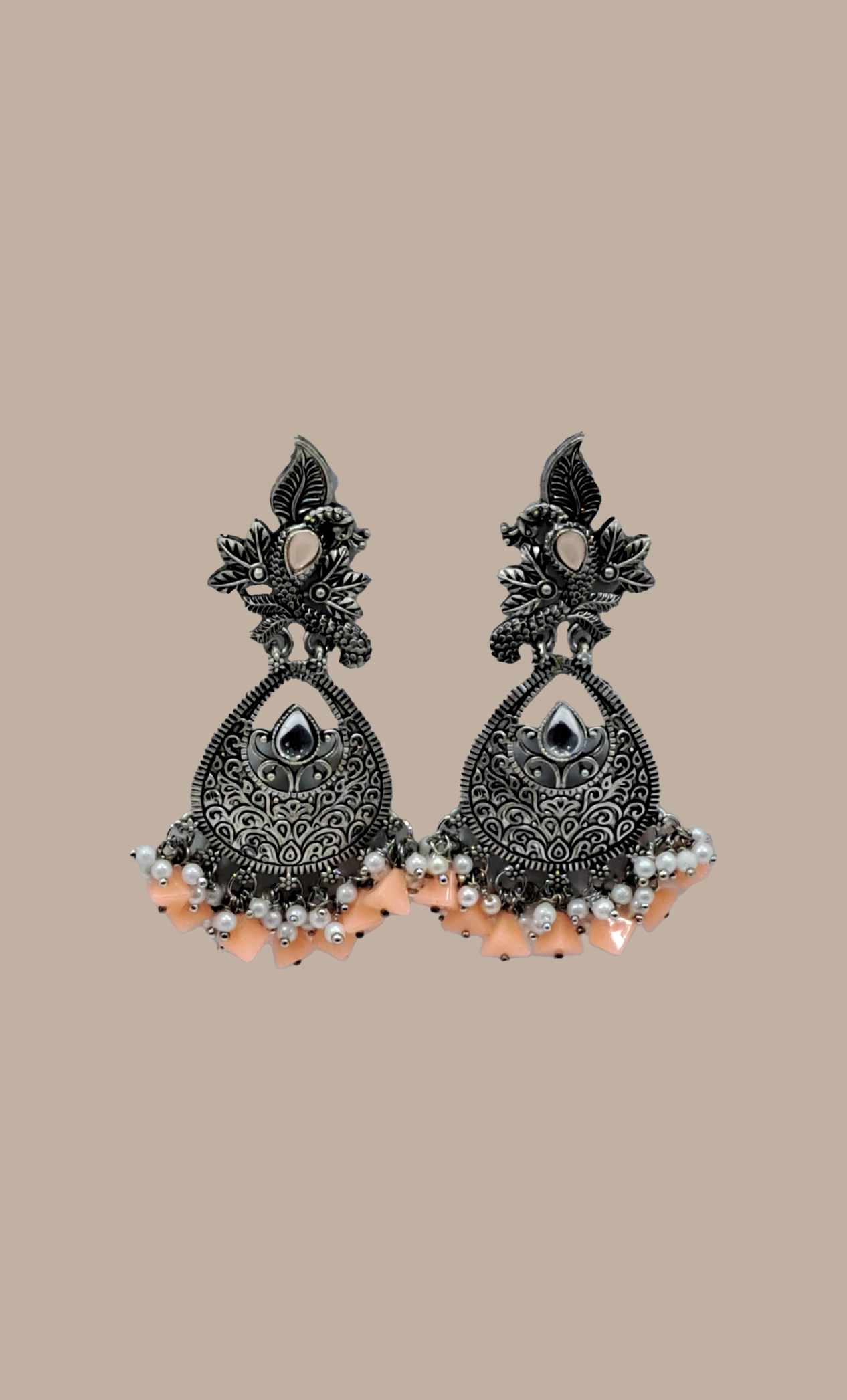 Peach Beadwork Drop Earrings