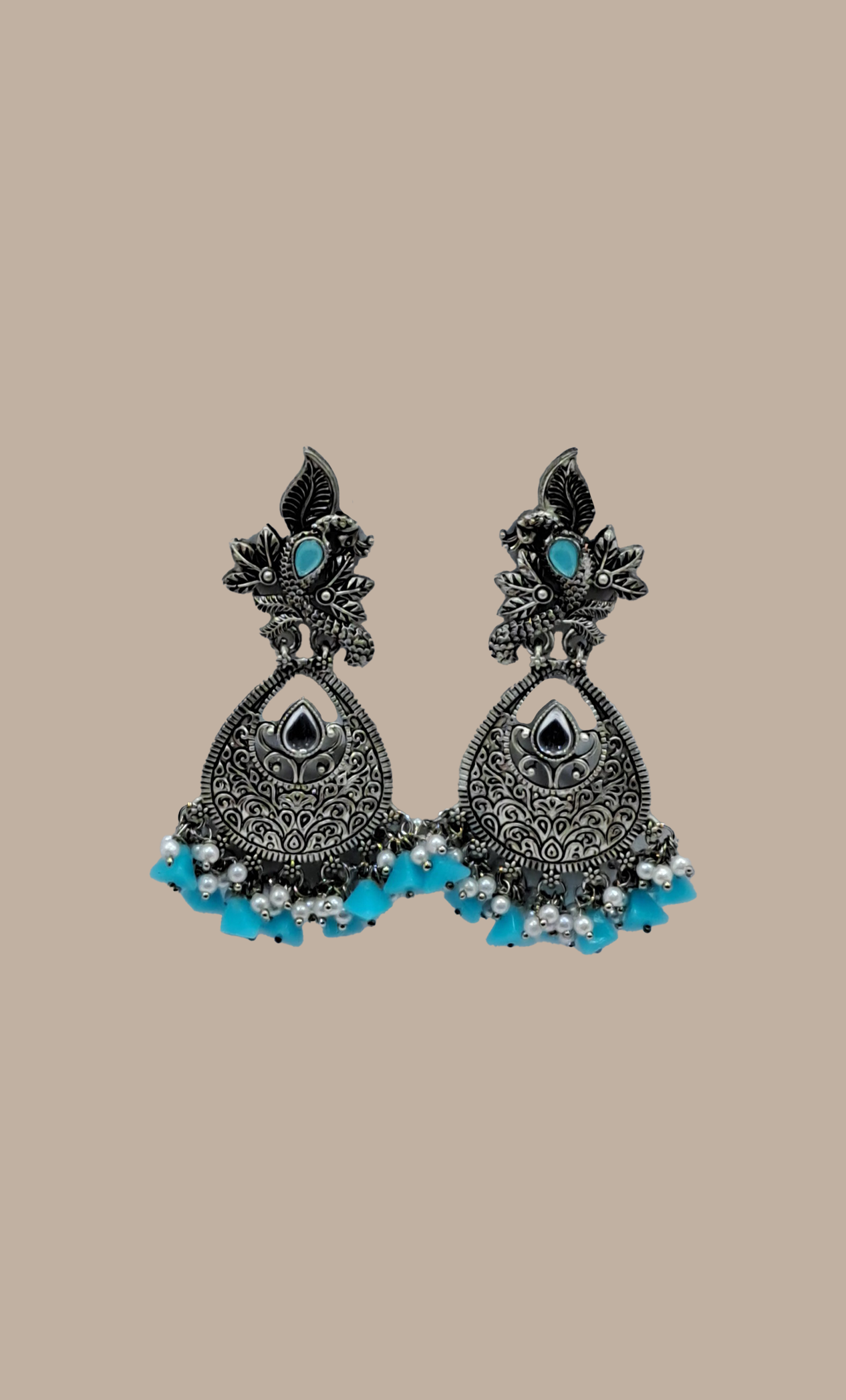 Sea Blue Beadwork Drop Earrings