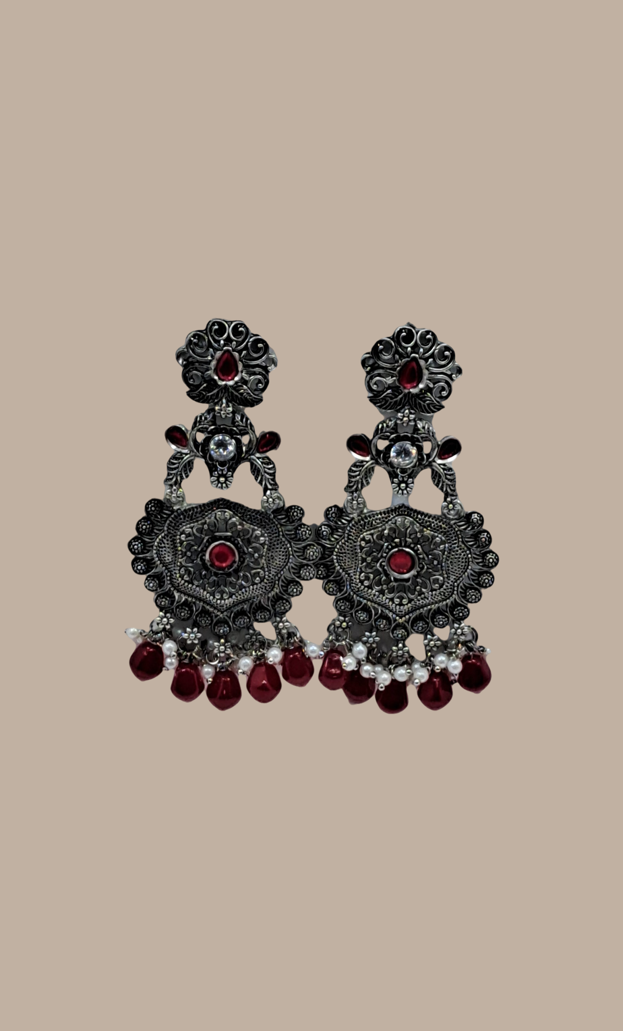 Magenta Beadwork Drop Earrings