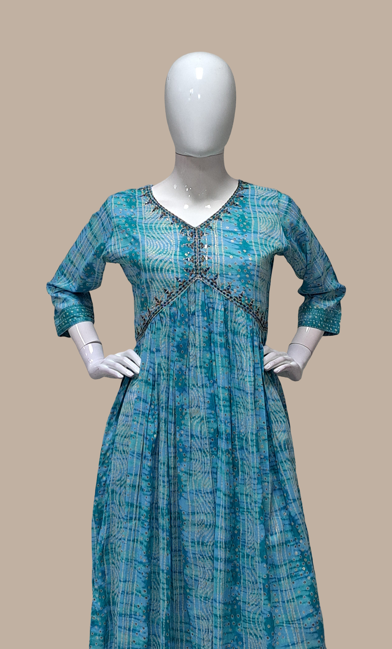 Sea Blue Bandhani Printed Kurti Top & Pants