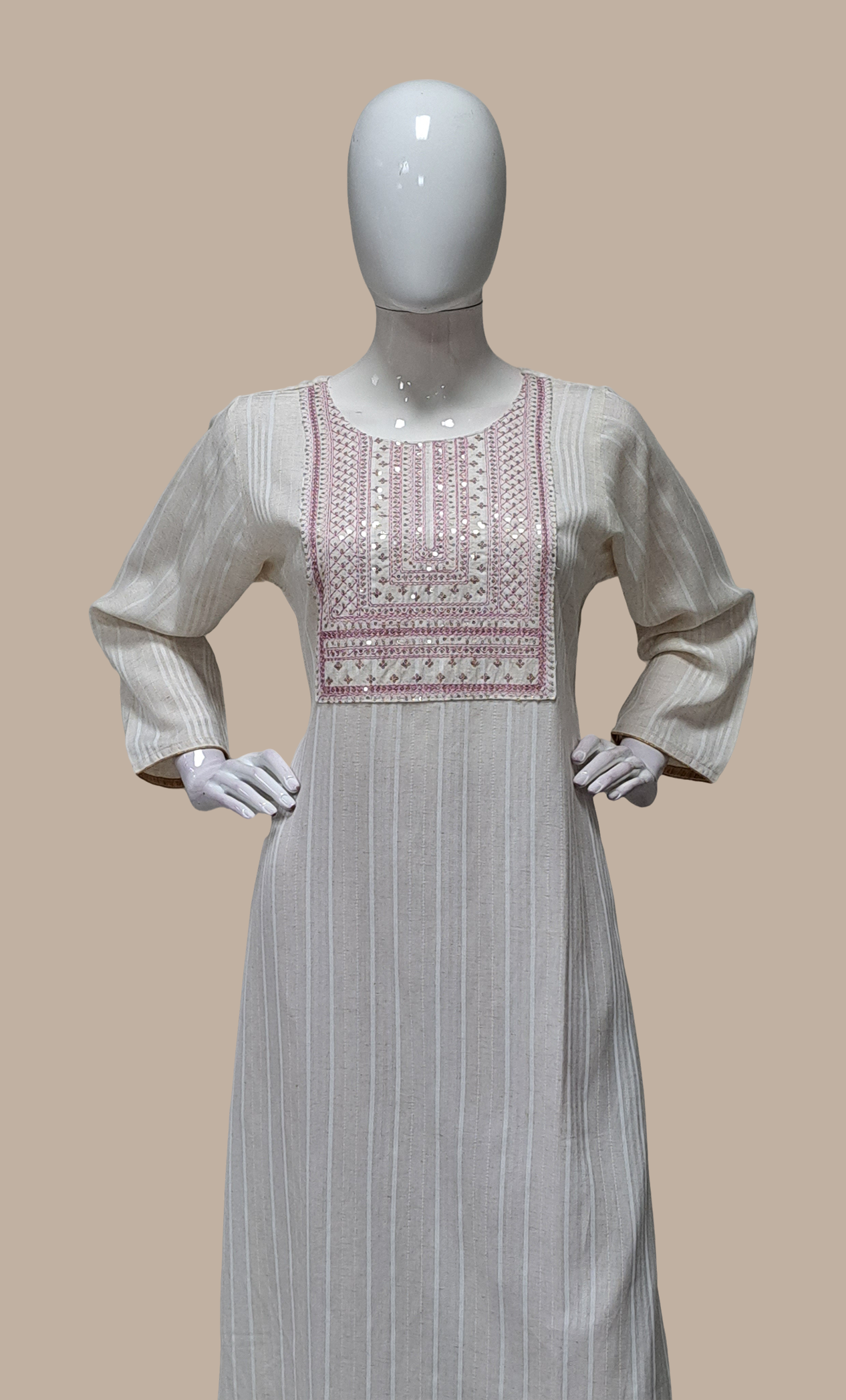 Light Biscuit Embroidered Kurti Top & Pants