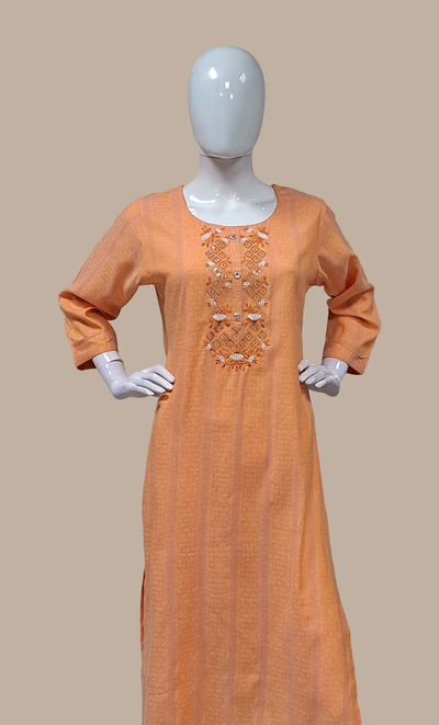 Pale Orange Embroidered Kurti Top