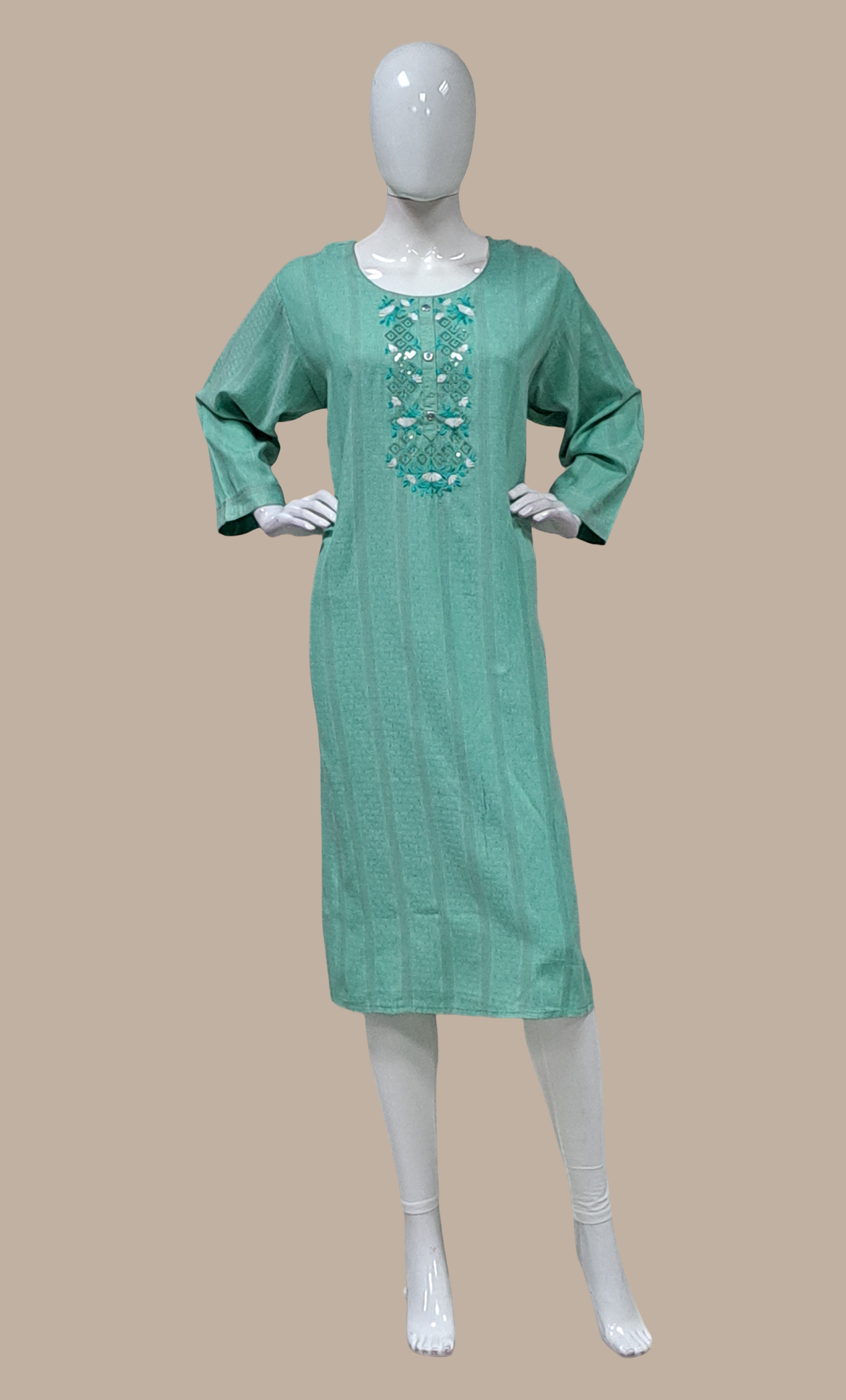 Sea Green Embroidered Kurti Top