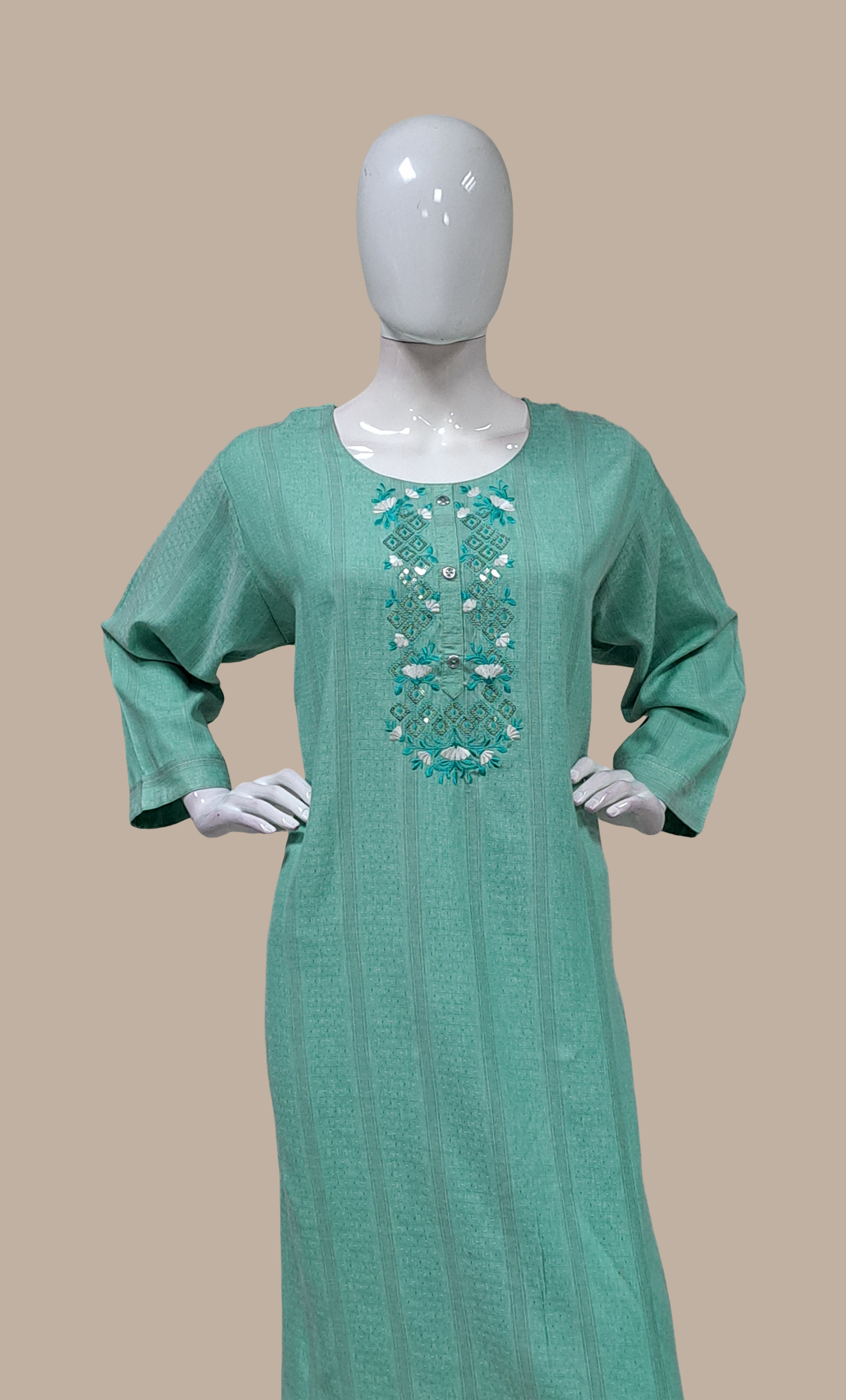 Sea Green Embroidered Kurti Top