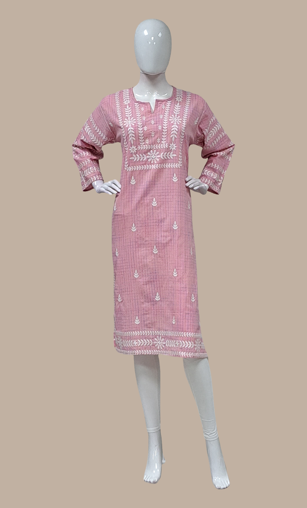 Light Mink Embroidered Kurti Top