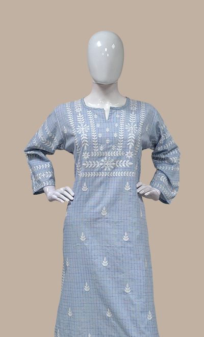 Soft Blue Embroidered Kurti Top