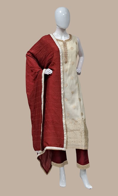 Cream Embroidered Punjabi