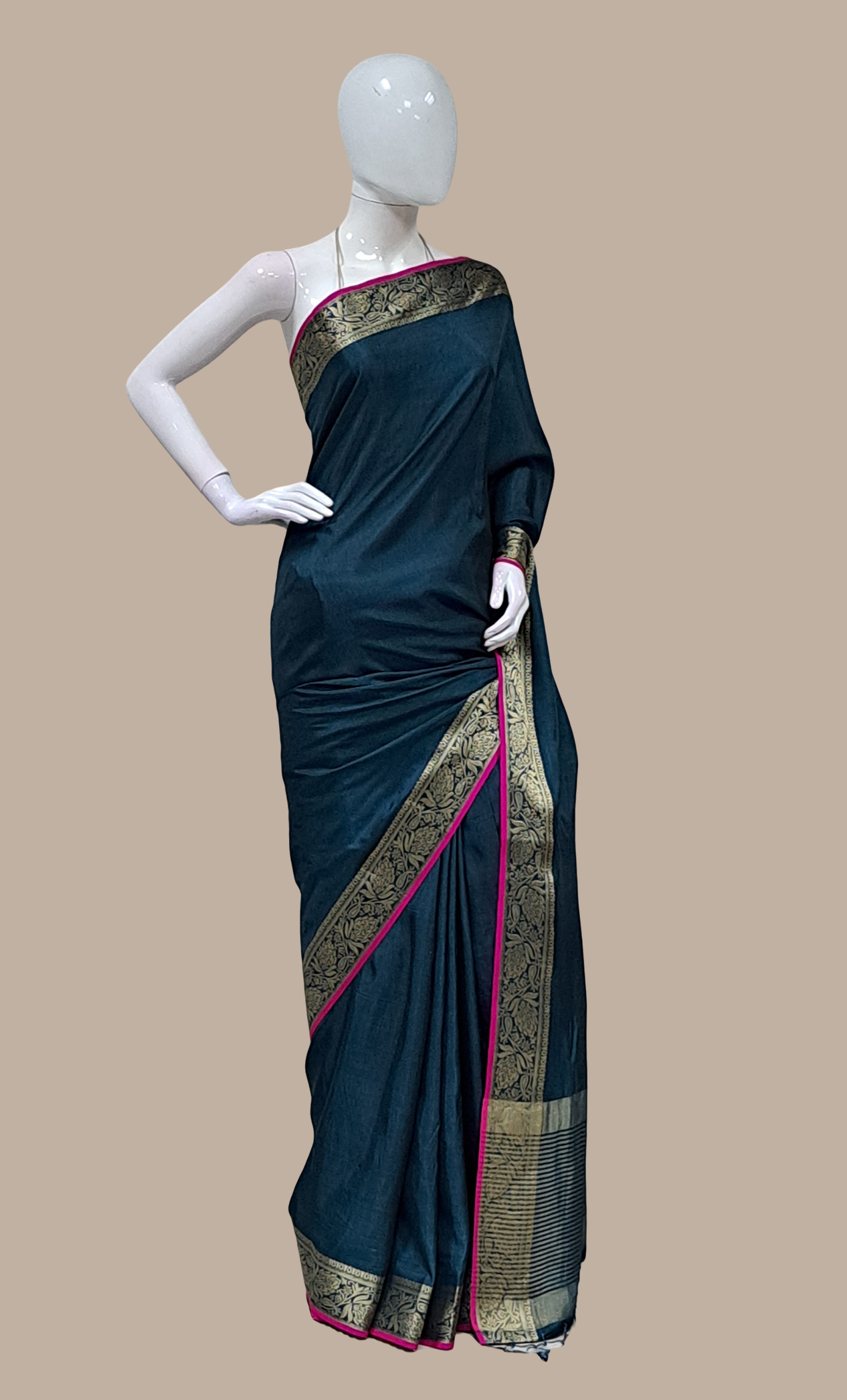 Dark Teal Woven sari