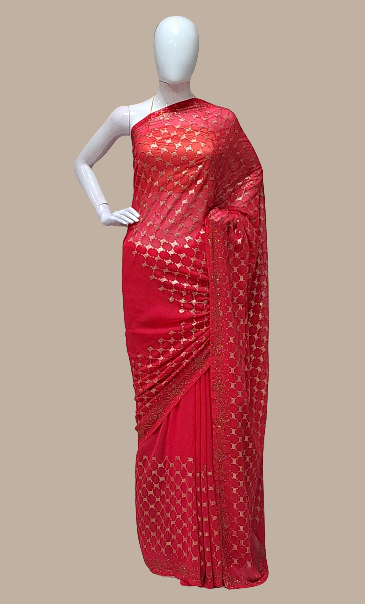 Deep Cerise Embroidered Sari