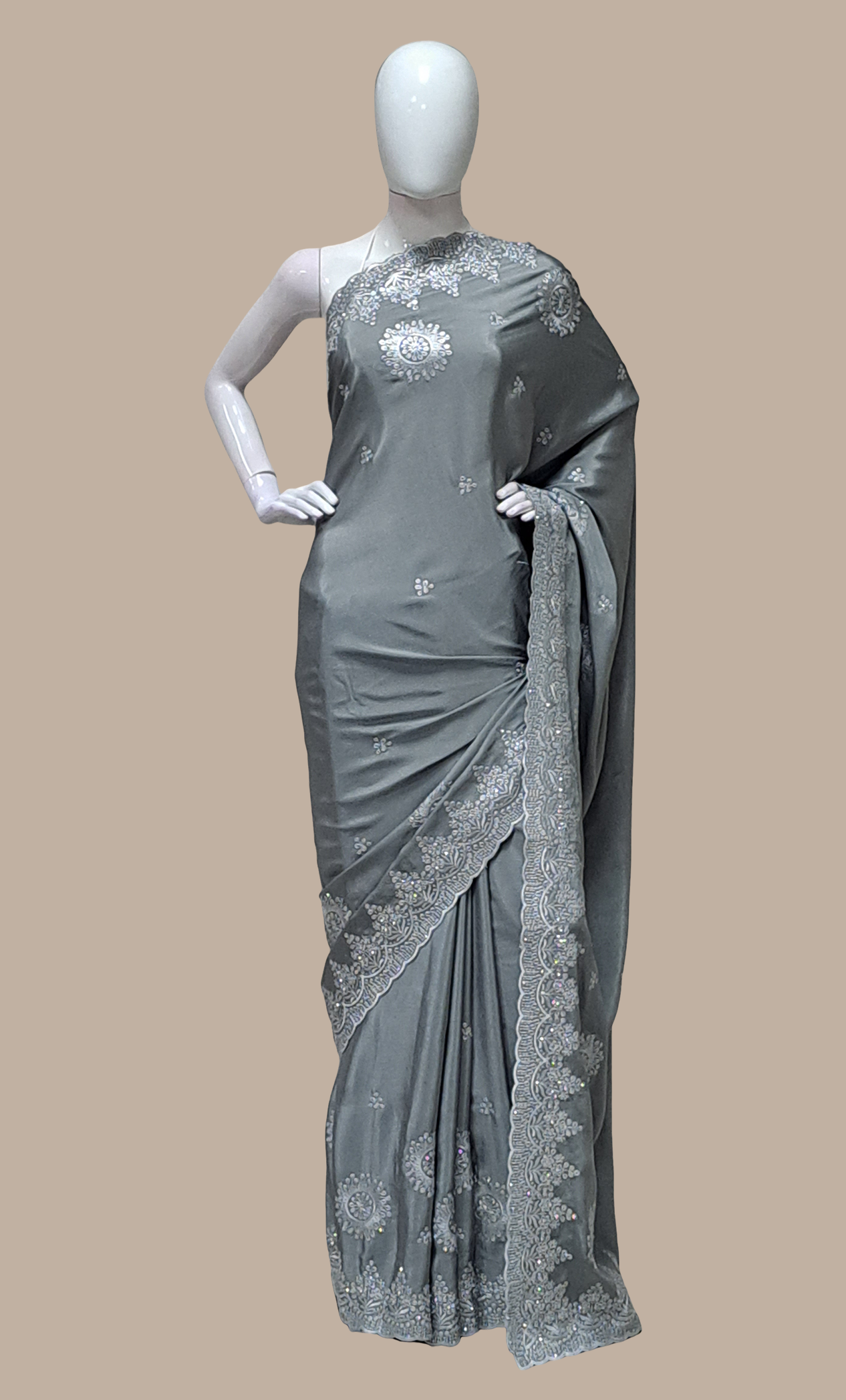 Grey Embroidered Sari