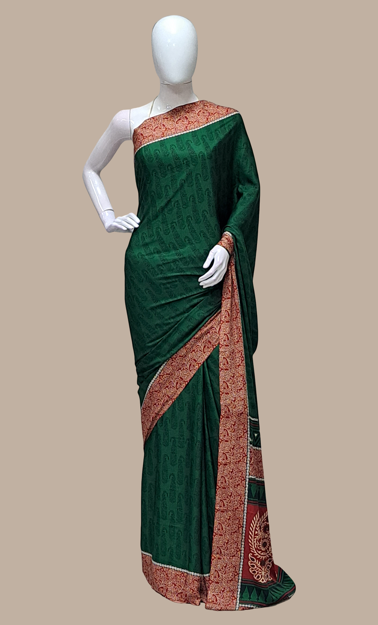 Dark Green Printed Sari