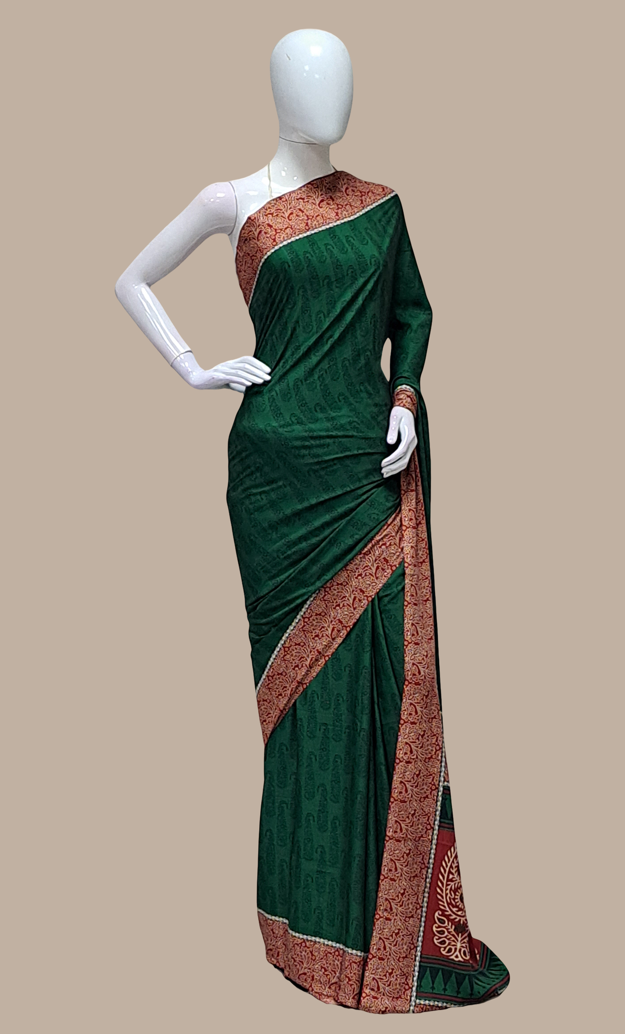 Dark Green Printed Sari