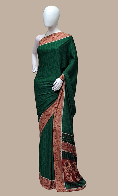 Dark Green Printed Sari