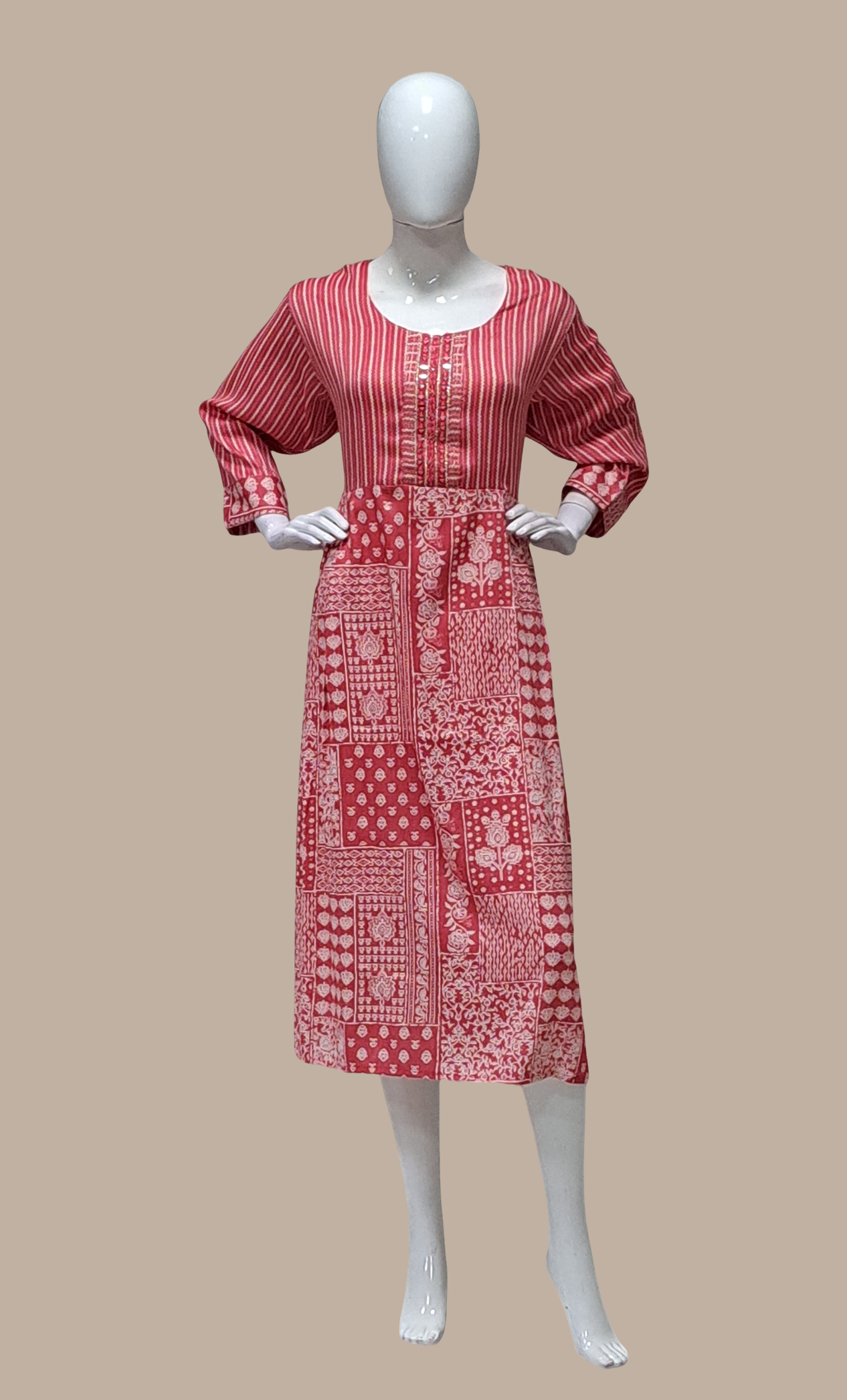 Deep Coral Printed Kurti Dress