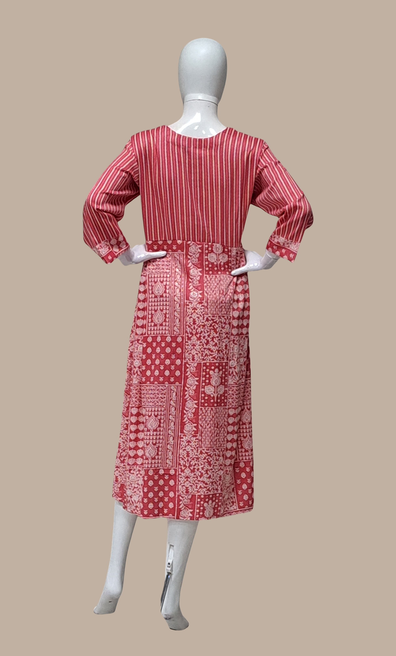 Deep Coral Printed Kurti Dress