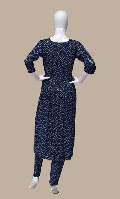 Navy Printed Kurti Top & Pants