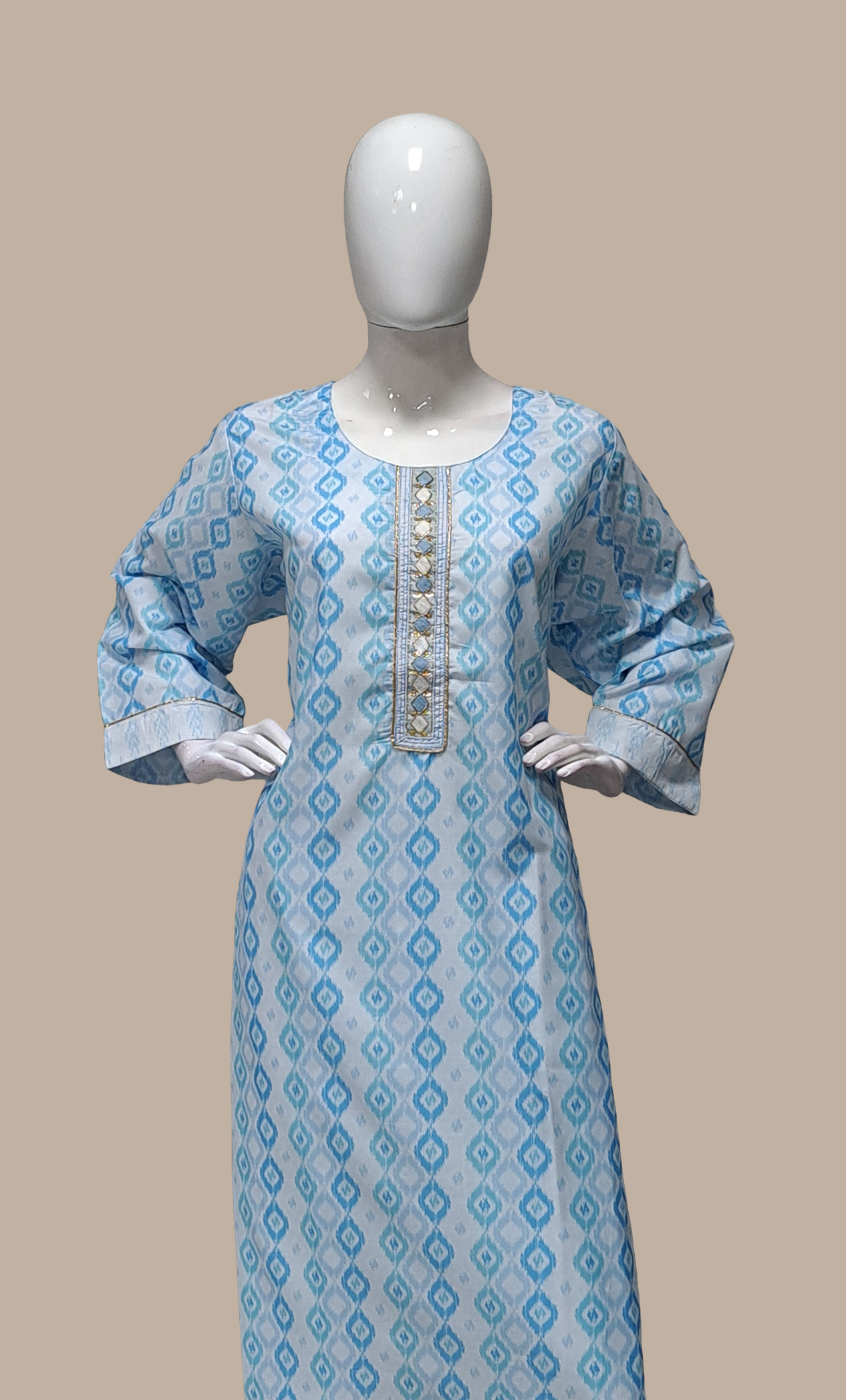 Sea Blue Printed Kurti Top & Pants