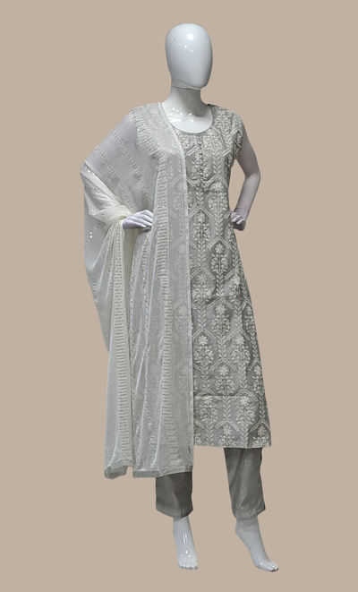 Soft Grey Embroidered Punjabi