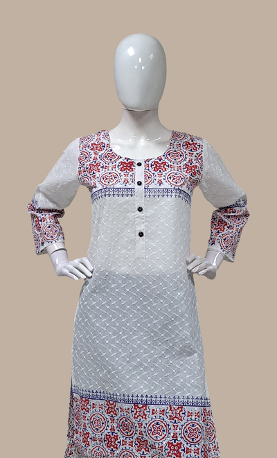 White Embroidered Kurti Top