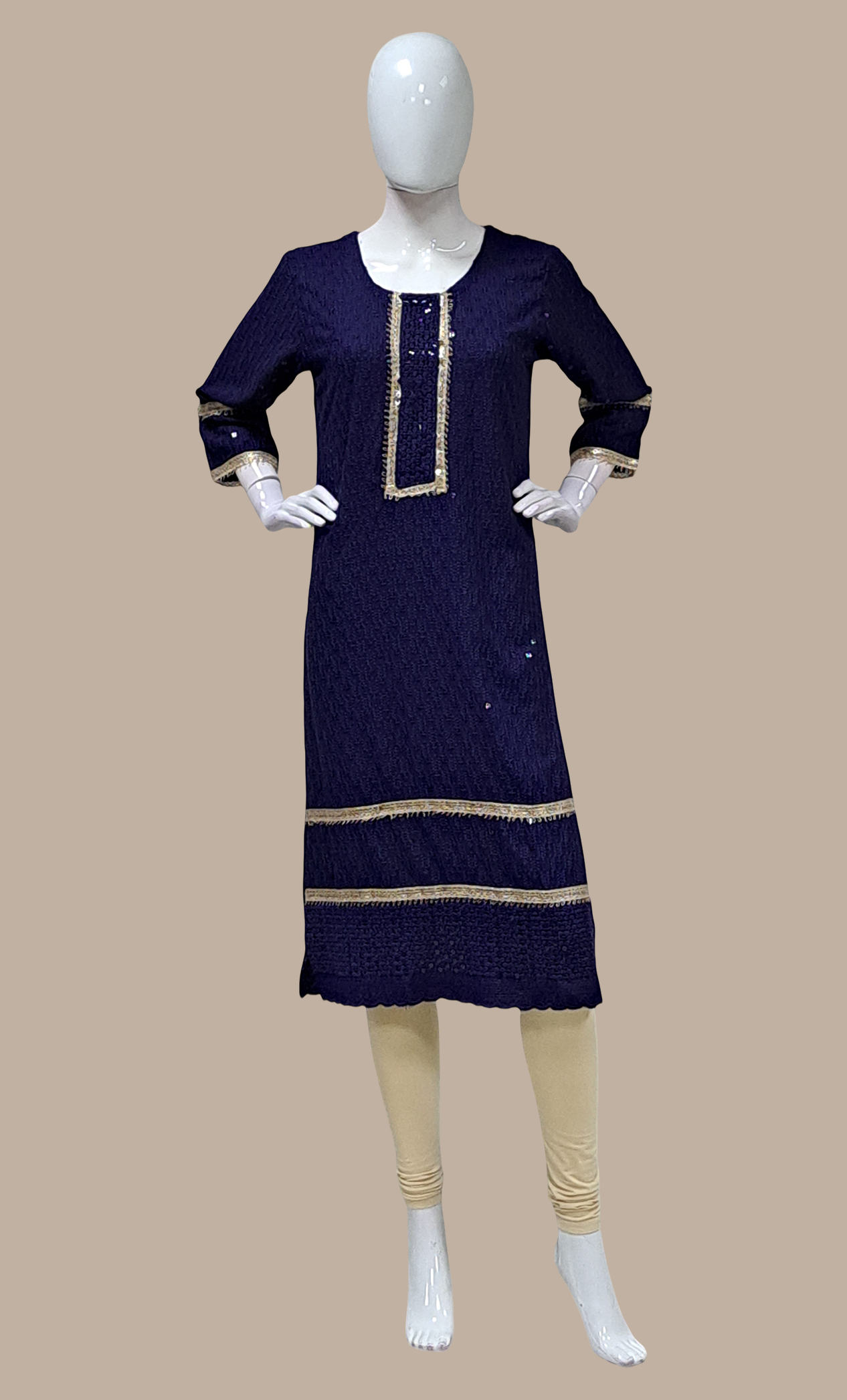 Navy Embroidered Kurti Top