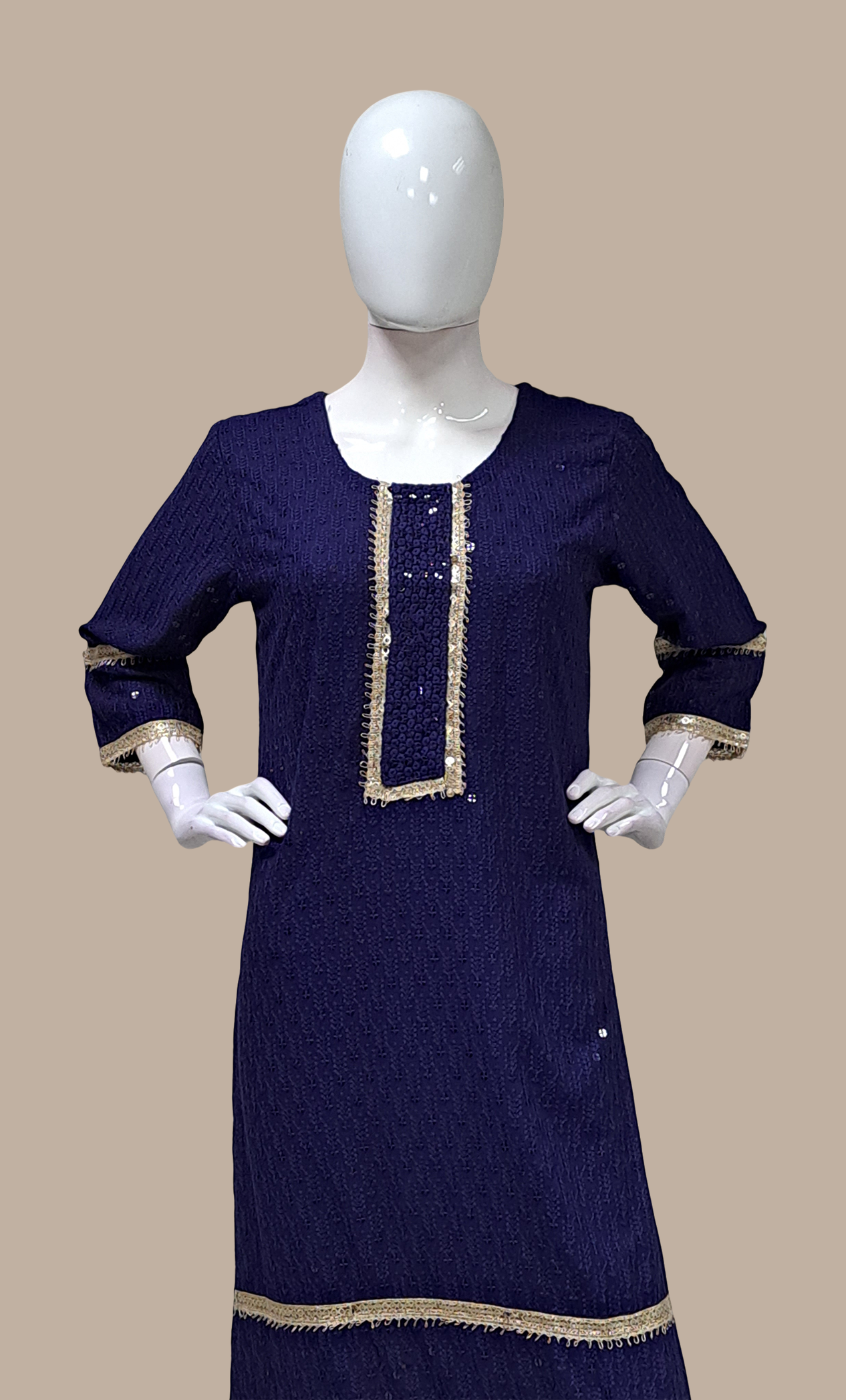 Navy Embroidered Kurti Top